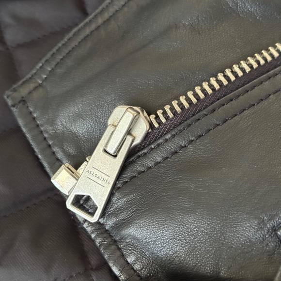 ALLSAINTS Rigby Lux Leather Biker Jacket w/ detachable faux fur collar, size 2 - Picture 10 of 11